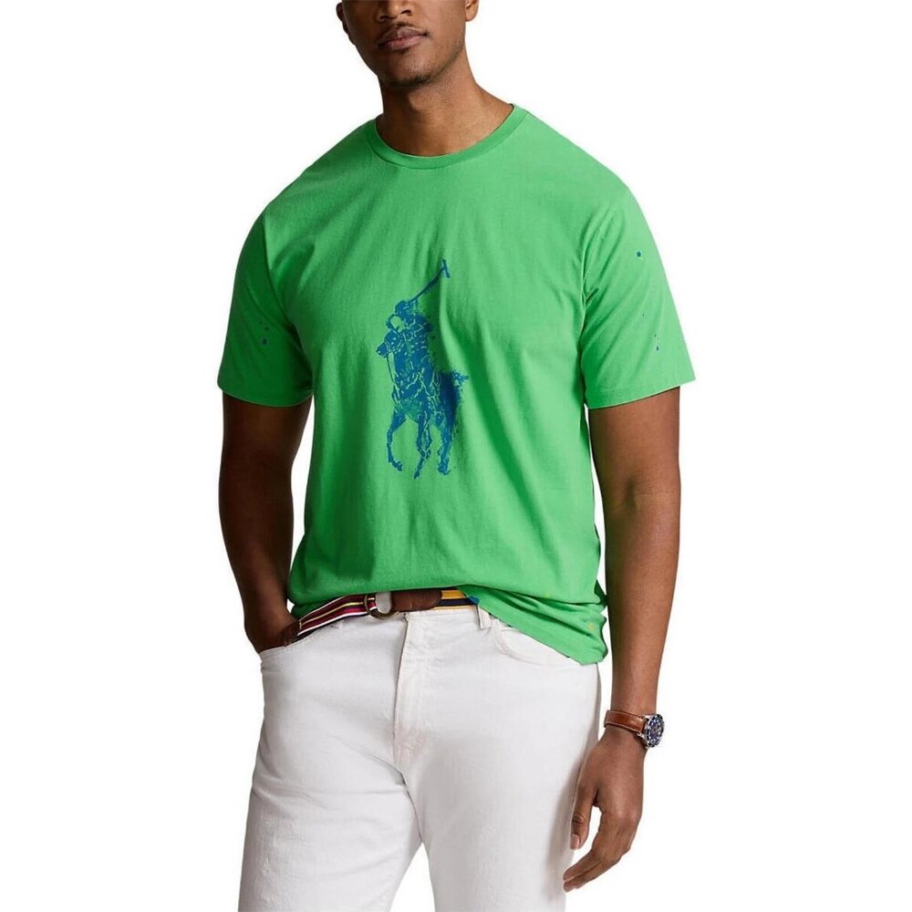 Polo Ralph Lauren 3XLT Vineyard Green Big Pony Jersey Paint Splatter T-Shirt